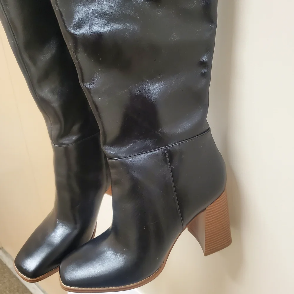 Nine West Women's Black Knee High Boots Size 9.5M Square Toe Block Heel
